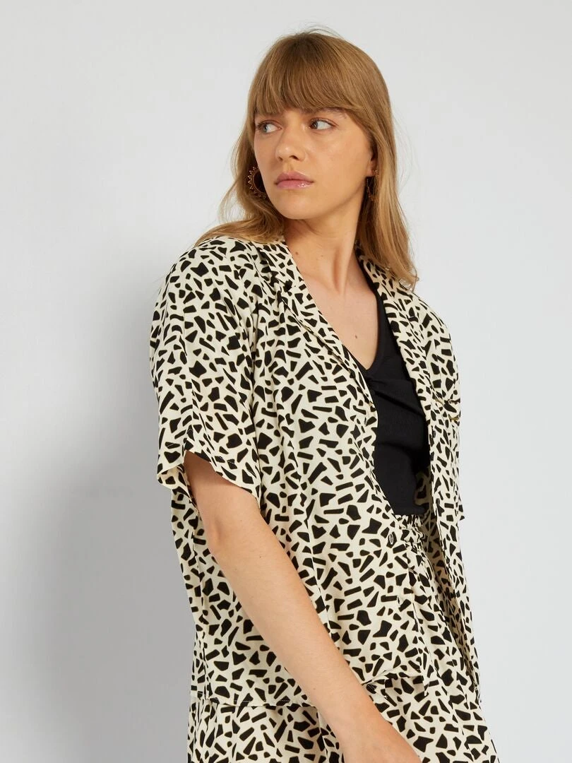 Blusa De Manga Corta Con Motivo - BLANCO 5 Blusa De Manga Corta Con Motivo - BLANCO - Imagen 3