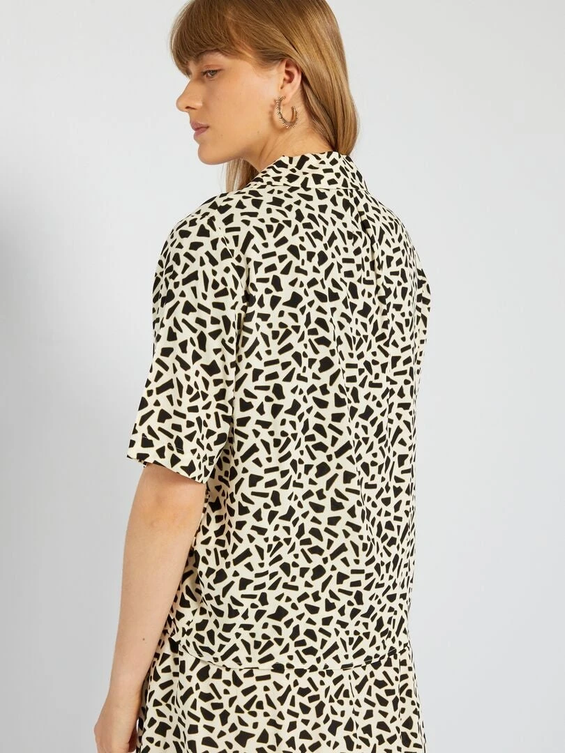 Blusa De Manga Corta Con Motivo - BLANCO 6 Blusa De Manga Corta Con Motivo - BLANCO - Imagen 4