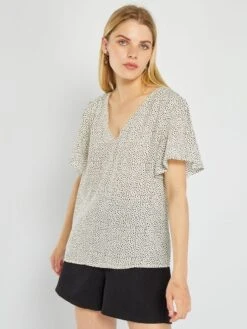 Blusa De Manga Corta Estampada - BLANCO -TrendyModa Ventas blusa de manga corta estampada blanco acw54 4 frb4