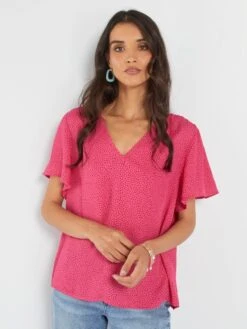 Blusa De Manga Corta Estampada - ROSA -TrendyModa Ventas blusa de manga corta estampada rosa acw54 3 frb4