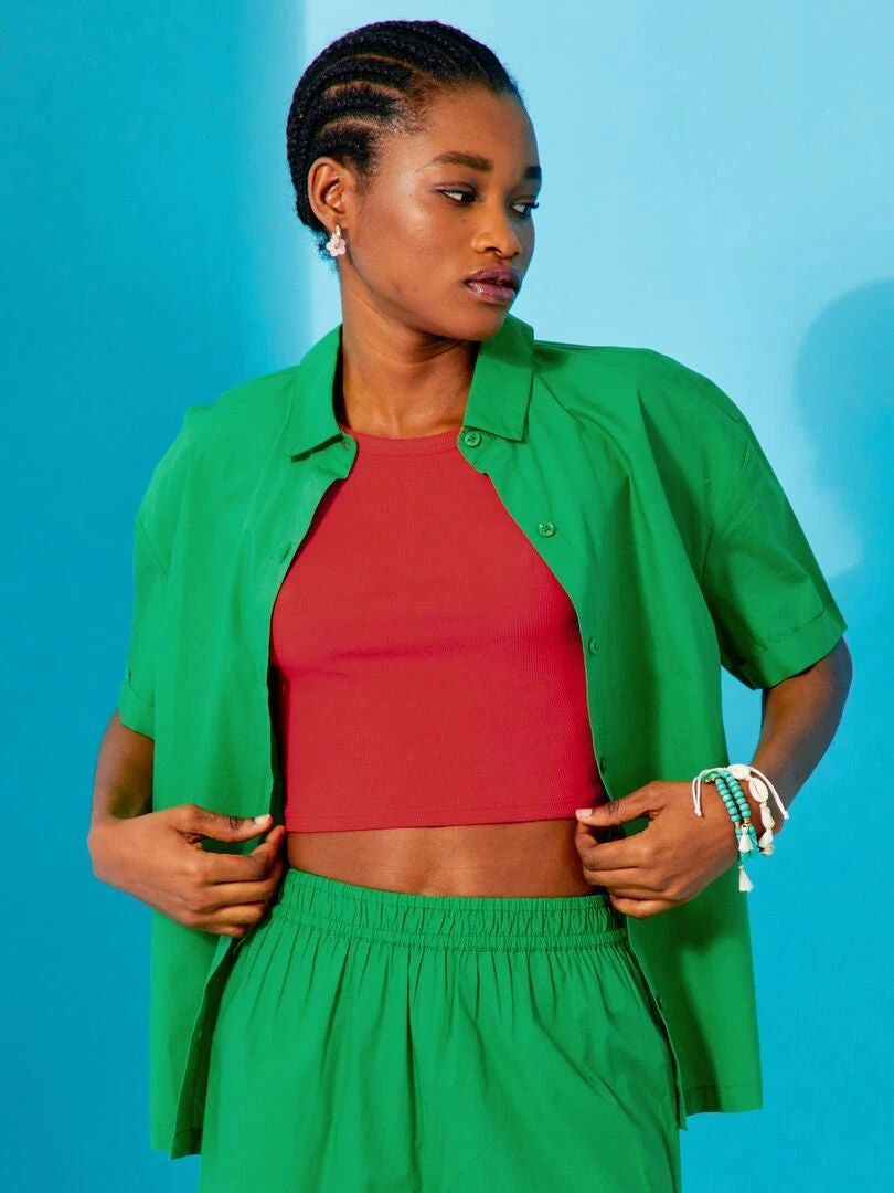 Blusa De Popelina De Algodón - VERDE 3 Blusa De Popelina De Algodón - VERDE