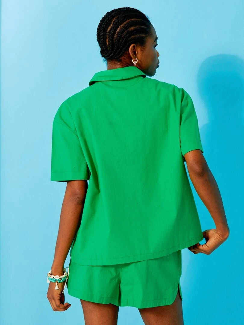 Blusa De Popelina De Algodón - VERDE 5 Blusa De Popelina De Algodón - VERDE - Imagen 3