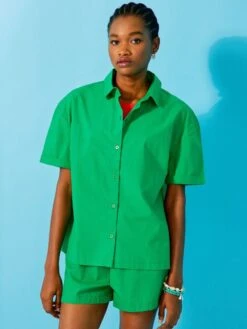 Blusa De Popelina De Algodón - VERDE 9 Blusa De Popelina De Algodón - VERDE -TrendyModa Ventas blusa de popelina de algodon verde aba21 3 frb4