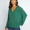 Blusa De Punto De Crepé Con Ribetes Calados - Verde -TrendyModa Ventas blusa de punto de crepe con ribetes calados verde ahz91 3 frb1