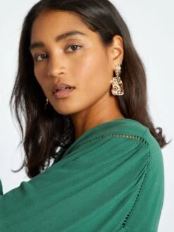 Blusa De Punto De Crepé Con Ribetes Calados - Verde -TrendyModa Ventas blusa de punto de crepe con ribetes calados verde ahz91 3 frb3