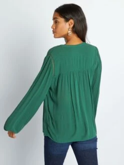 Blusa De Punto De Crepé Con Ribetes Calados - Verde -TrendyModa Ventas blusa de punto de crepe con ribetes calados verde ahz91 3 frb4
