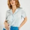 Blusa De Raso 'JDC' - Azul -TrendyModa Ventas blusa de raso jdc azul zq388 1 frb1