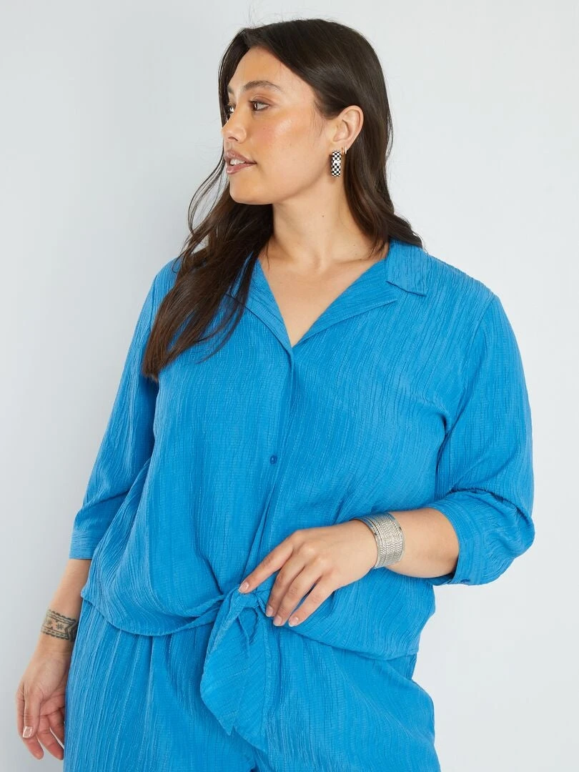 Blusa De Tejido De Crepé - AZUL 3 Blusa De Tejido De Crepé - AZUL