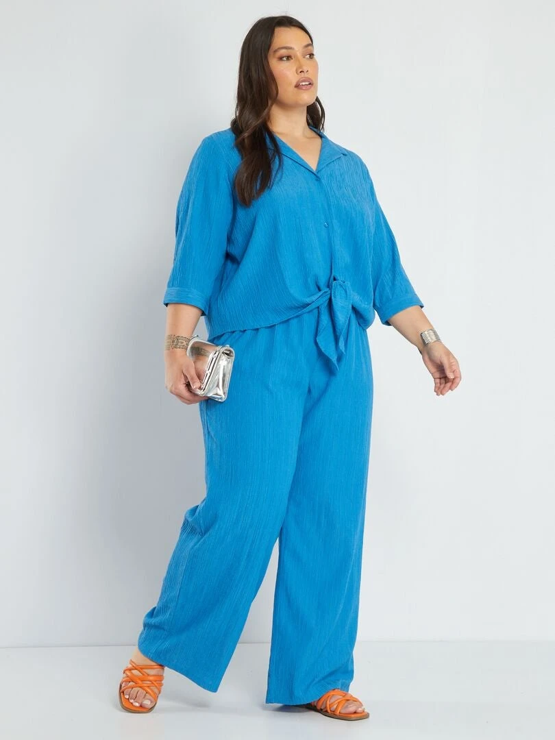 Blusa De Tejido De Crepé - AZUL 4 Blusa De Tejido De Crepé - AZUL - Imagen 2