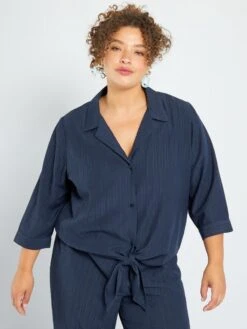 Blusa De Tejido De Crepé - Azul Oscuro -TrendyModa Ventas blusa de tejido de crepe azul oscuro ana05 2 frb3