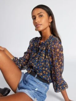 Blusa 'JDY' Con Estampado De Leopardo - AZUL