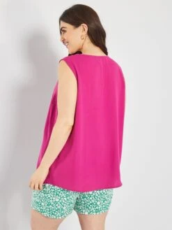 Blusa Lisa Con Cuello De Fantasía - Rosa -TrendyModa Ventas blusa lisa con cuello de fantasia rosa zo449 4 frb4