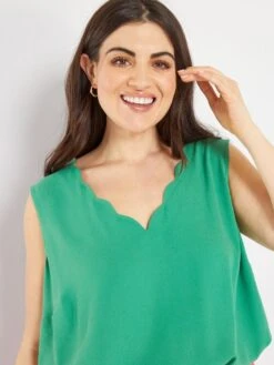 Blusa Lisa Con Cuello De Fantasía - Verde -TrendyModa Ventas blusa lisa con cuello de fantasia verde zo449 5 frb3