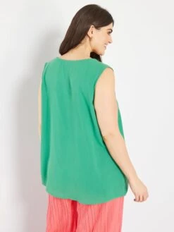 Blusa Lisa Con Cuello De Fantasía - Verde -TrendyModa Ventas blusa lisa con cuello de fantasia verde zo449 5 frb5