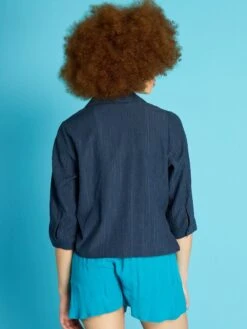 Blusa Lisa Con Lazo En El Bajo - Azul Oscuro -TrendyModa Ventas blusa lisa con lazo en el bajo azul oscuro amy96 1 frb3