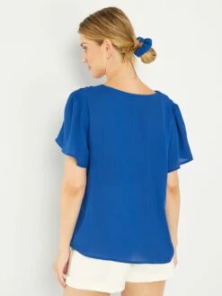 Blusa Lisa De Manga Corta - Azul -TrendyModa Ventas blusa lisa de manga corta azul acw54 2 frb3