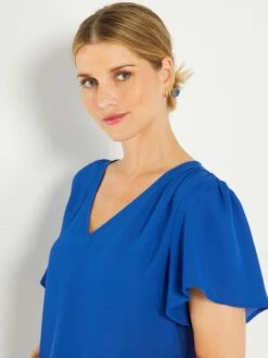 Blusa Lisa De Manga Corta - Azul -TrendyModa Ventas blusa lisa de manga corta azul acw54 2 frb4