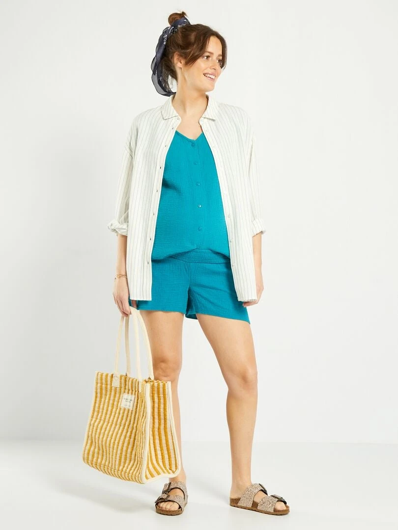 Blusa Premamá De Gasa De Algodón - AZUL 4 Blusa Premamá De Gasa De Algodón - AZUL - Imagen 2