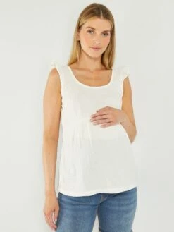 Blusa Premamá De Gasa De Algodón - Blanco