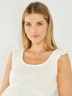 Blusa Premamá De Gasa De Algodón - Blanco -TrendyModa Ventas blusa premama de gasa de algodon blanco zr004 1 frb3
