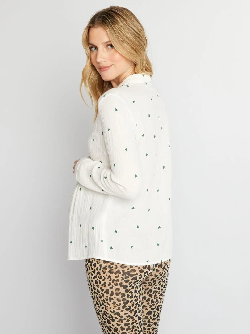 Blusa Premamá De Gasa De Algodón Con Estampado De Corazón - BLANCO 5 Blusa Premamá De Gasa De Algodón Con Estampado De Corazón - BLANCO - Imagen 3