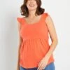 Blusa Premamá De Gasa De Algodón - Rojo Coral -TrendyModa Ventas blusa premama de gasa de algodon rojo coral zr004 3 frb1