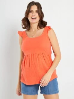 Blusa Premamá De Gasa De Algodón - Rojo Coral