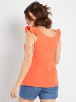 Blusa Premamá De Gasa De Algodón - Rojo Coral -TrendyModa Ventas blusa premama de gasa de algodon rojo coral zr004 3 frb4