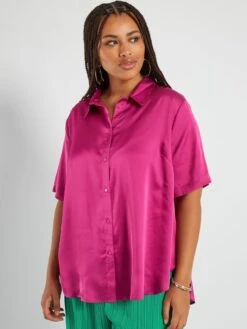 Blusa Satinada Con Cuello Italiano - Rosa -TrendyModa Ventas blusa satinada con cuello italiano rosa adz94 3 frb3
