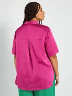 Blusa Satinada Con Cuello Italiano - Rosa -TrendyModa Ventas blusa satinada con cuello italiano rosa adz94 3 frb4