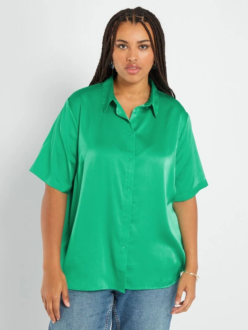 Blusa Satinada Con Cuello Italiano - Verde 3 Blusa Satinada Con Cuello Italiano - Verde
