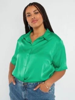 Blusa Satinada Con Cuello Italiano - Verde 10 Blusa Satinada Con Cuello Italiano - Verde -TrendyModa Ventas blusa satinada con cuello italiano verde adz94 4 frb3