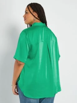 Blusa Satinada Con Cuello Italiano - Verde 11 Blusa Satinada Con Cuello Italiano - Verde -TrendyModa Ventas blusa satinada con cuello italiano verde adz94 4 frb4