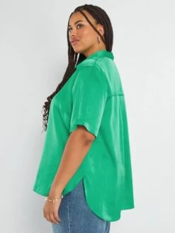 Blusa Satinada Con Cuello Italiano - Verde 12 Blusa Satinada Con Cuello Italiano - Verde -TrendyModa Ventas blusa satinada con cuello italiano verde adz94 4 frb5