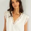 Blusa Satinada Con Encaje - Blanco -TrendyModa Ventas blusa satinada con encaje blanco acw46 1 frb1
