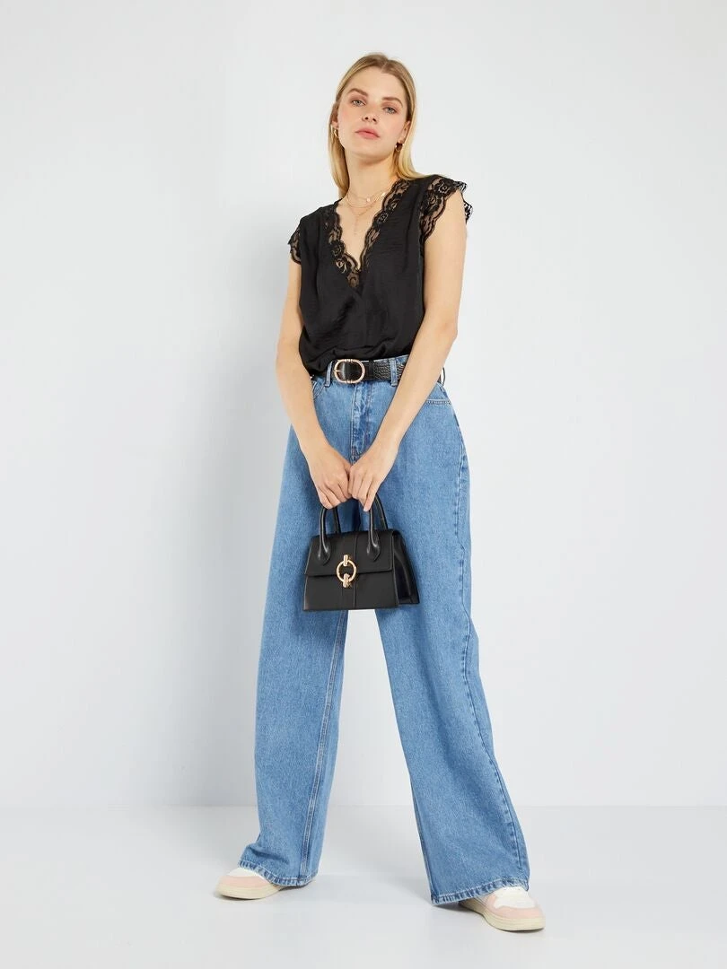 Blusa Satinada Con Encaje - Negro 5 Blusa Satinada Con Encaje - Negro - Imagen 3