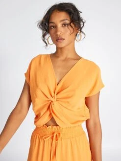 Blusa Satinada Crop Top - SOL NARANJA -TrendyModa Ventas blusa satinada crop top sol naranja amy91 1 frb3