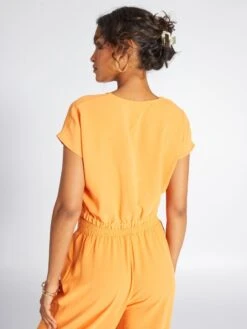 Blusa Satinada Crop Top - SOL NARANJA -TrendyModa Ventas blusa satinada crop top sol naranja amy91 1 frb4
