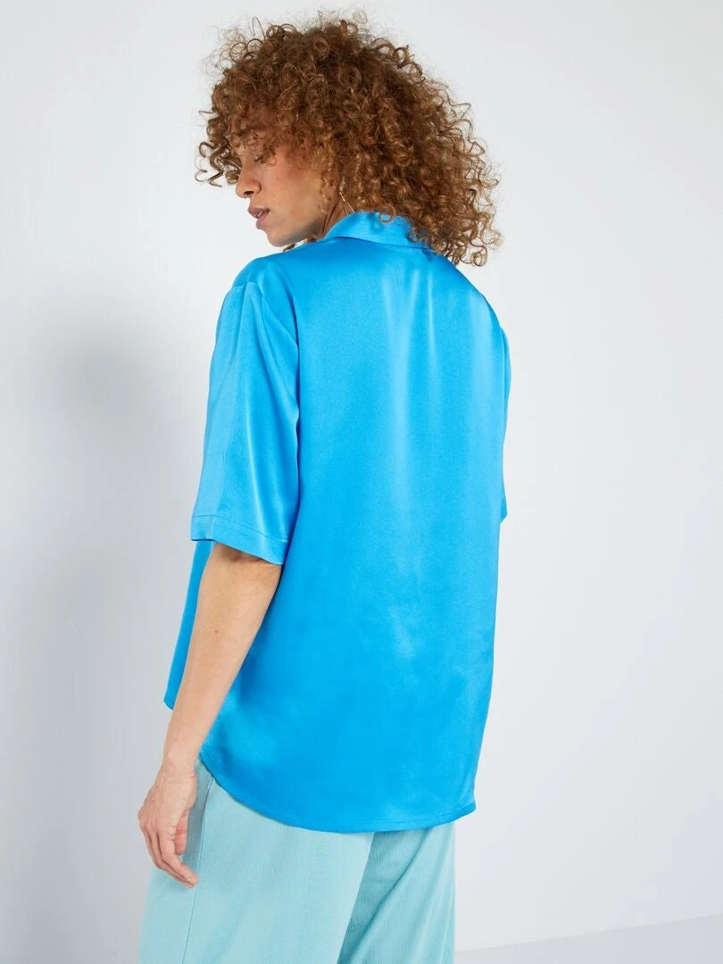 Blusa Satinada De Manga Corta - AZUL 8 Blusa Satinada De Manga Corta - AZUL - Imagen 6