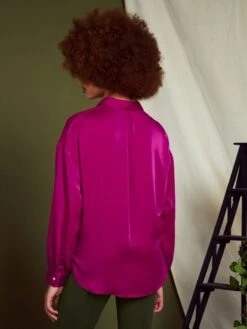 Blusa Satinada De Manga Larga - Rosa -TrendyModa Ventas blusa satinada de manga larga rosa aee25 4 frb4