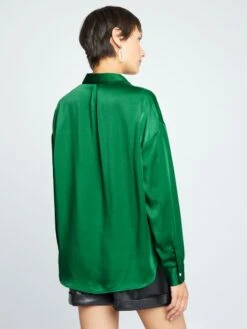 Blusa Satinada De Manga Larga - Verde -TrendyModa Ventas blusa satinada de manga larga verde aee25 8 frb3