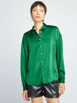 Blusa Satinada De Manga Larga - Verde -TrendyModa Ventas blusa satinada de manga larga verde aee25 8 frb4