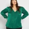Blusa Satinada Escote De Pico - VERDE -TrendyModa Ventas blusa satinada escote de pico verde ajf42 1 frb1