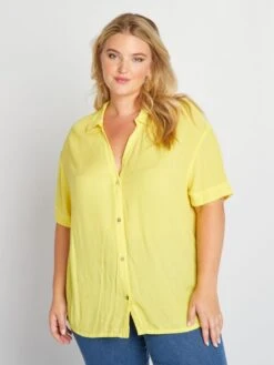 Blusa Vaporosa Con Cuello De Pico - Amarillo -TrendyModa Ventas blusa vaporosa con cuello de pico amarillo ajl22 1 frb2