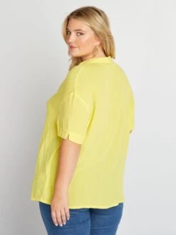 Blusa Vaporosa Con Cuello De Pico - Amarillo -TrendyModa Ventas blusa vaporosa con cuello de pico amarillo ajl22 1 frb4