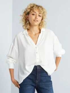 Blusa Vaporosa Con Cuello De Pico - Blanco