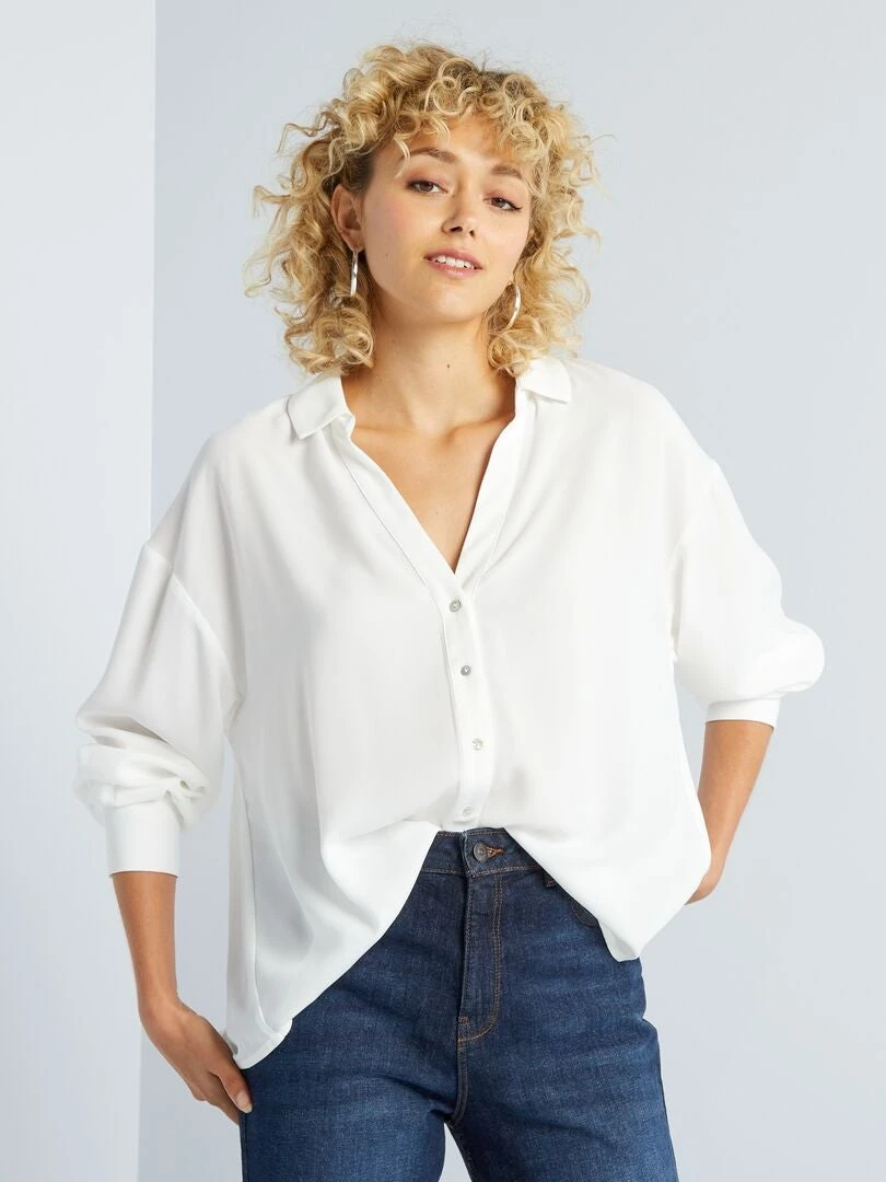 Blusa Vaporosa Con Cuello De Pico - Blanco 3 Blusa Vaporosa Con Cuello De Pico - Blanco