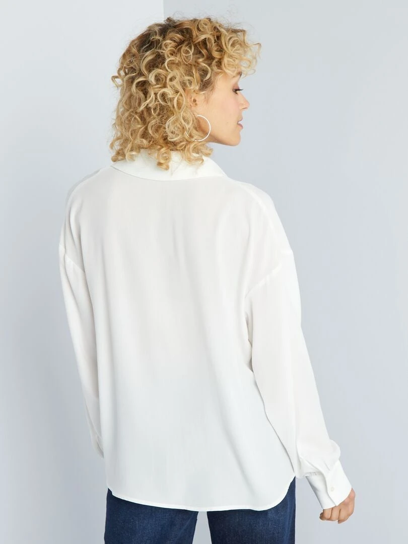 Blusa Vaporosa Con Cuello De Pico - Blanco 6 Blusa Vaporosa Con Cuello De Pico - Blanco - Imagen 4