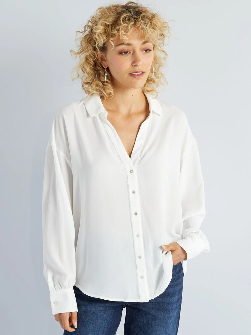 Blusa Vaporosa Con Cuello De Pico - Blanco 7 Blusa Vaporosa Con Cuello De Pico - Blanco - Imagen 5
