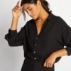 Blusa Vaporosa Con Cuello De Pico - Negro 1 Blusa Vaporosa Con Cuello De Pico - Negro -TrendyModa Ventas blusa vaporosa con cuello de pico negro ast35 3 frb1